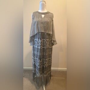 SLNY Formal Black and Silver Dress with Intricate Design Size 14